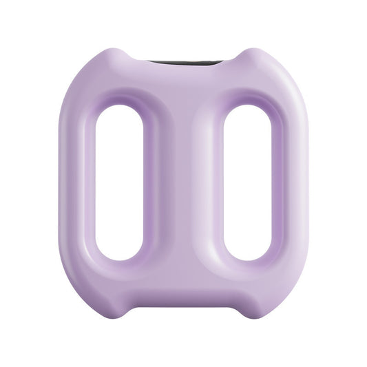 Lilac handheld ring massager with an LCD display on a white background
