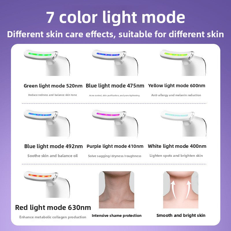 Seven LED light colour modes for the neck and face massager