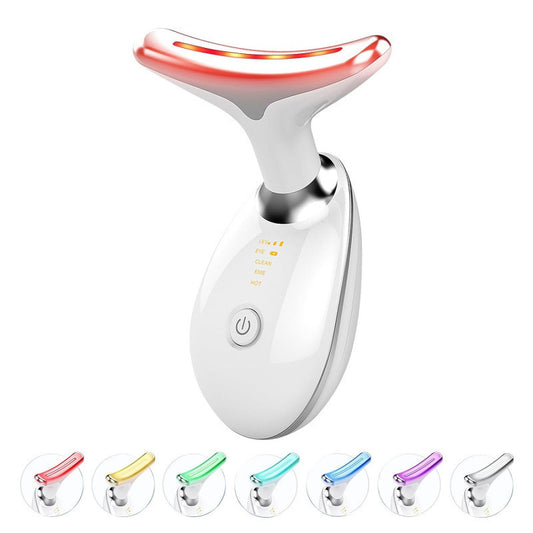 White neck and face massager with red LED light and the seven light colour options